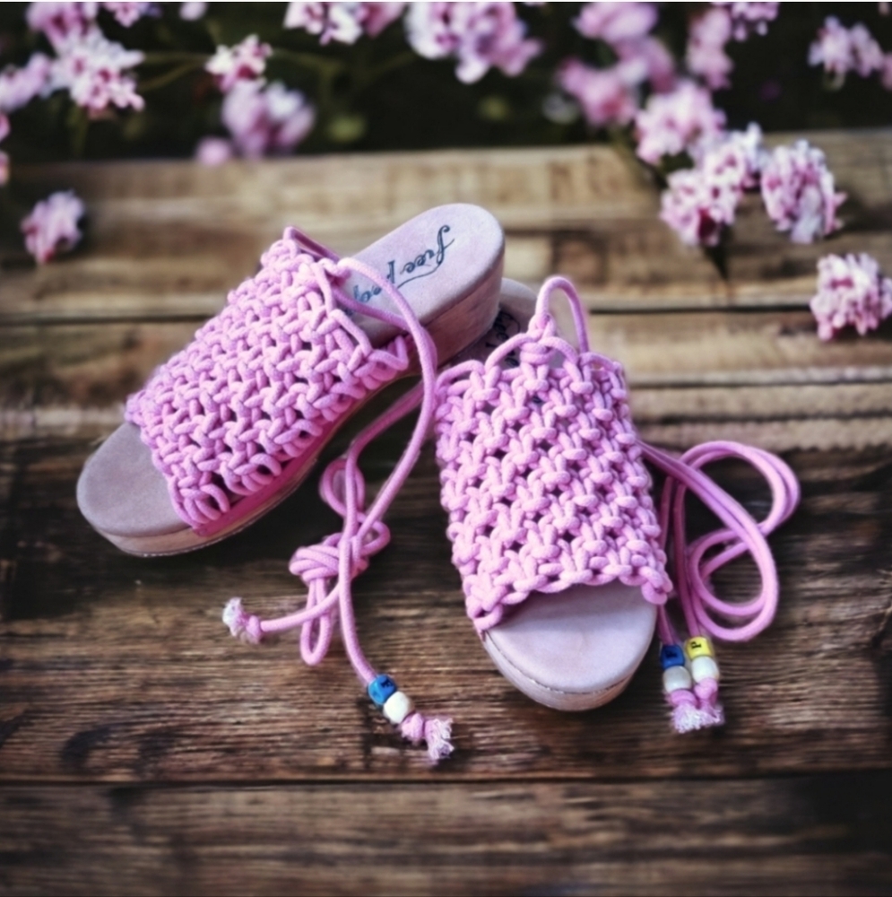 Free People Candy Crochet Clogs With Beaded Ties